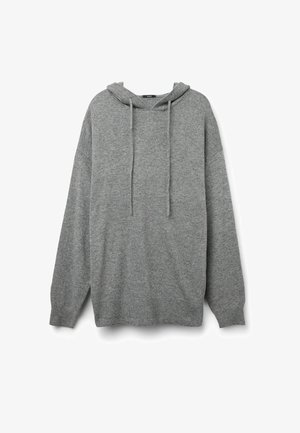 Jasnoszara bluza z kapturem, z kieszenią typu kangur oraz regulowanym kapturem i ściągaczami na rękawach. Miła w dotyku tkanina i luźny krój; minimalistyczny design.