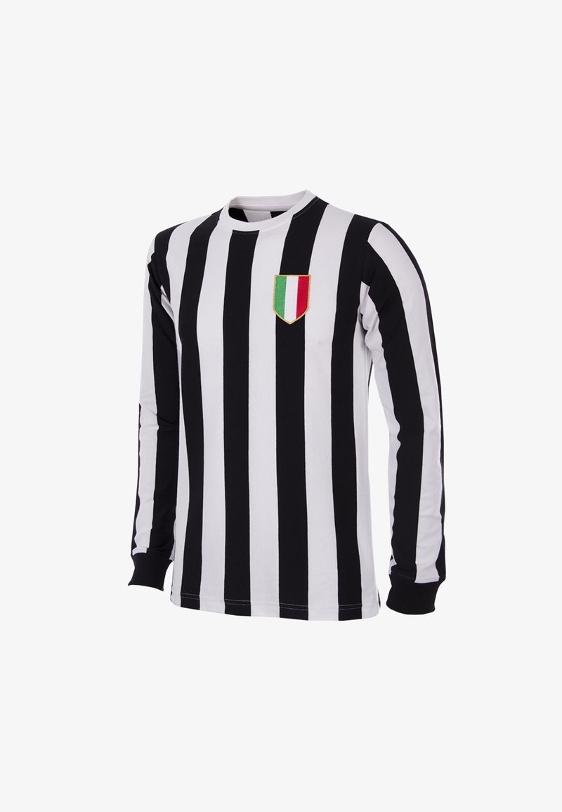 Zwart-wit gestreepte lange mouwen jersey met een schild met gouden rand, met de kleuren van de Italiaanse vlag. Zacht katoenmateriaal.