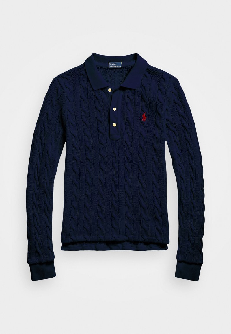 Polo Ralph Lauren CABLE-KNIT COTTON LONG-SLEEVE POLO SHIRT - Neule - newport navy
