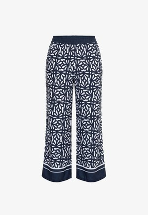 Ulla Popken, FLORAL TILE PRINT ELASTIC WAIST PANTS - Bukser - marine