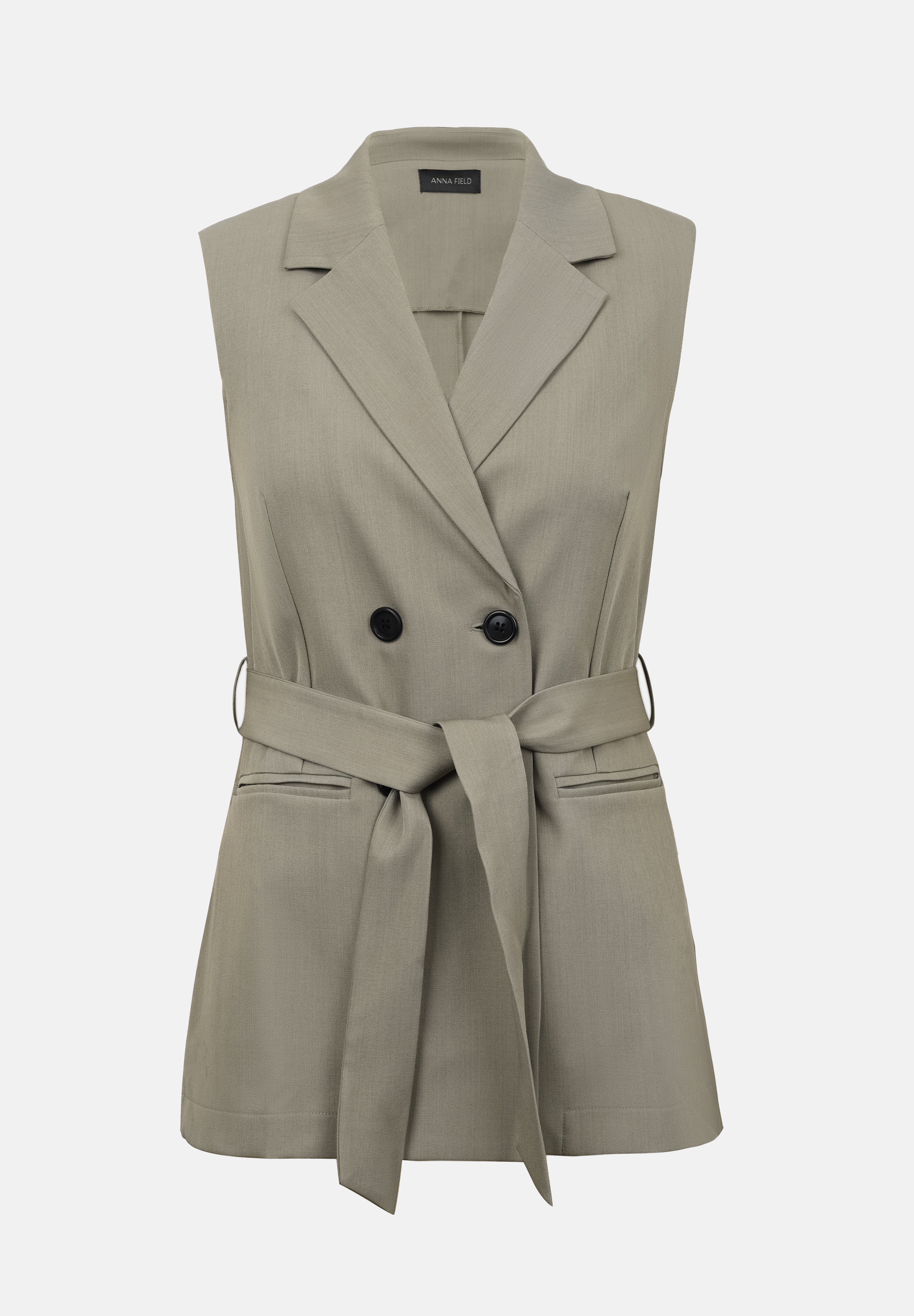 Anna Field LONGLINE VEST WITH BELT - Waistcoat - sage/light green