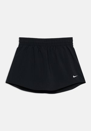Gonna sportiva nera con vita elastica e piccolo logo Nike a forma di swoosh bianco sul lato inferiore destro.