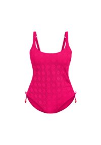Fuchsia heldragt badedragt med diamantmønster, justerbare stropper og sidesnore. Har et glat, strækbart stof.