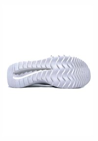 Semelle de sneaker blanche avec un motif texturé et ondulé. Le matériau semble caoutchouteux avec des éclats subtils. Le design se concentre sur l'adhérence et la durabilité.