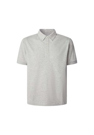 Gray short-sleeve polo shirt made of soft fabric, featuring a collar, three-button placket, and subtle heathered texture.