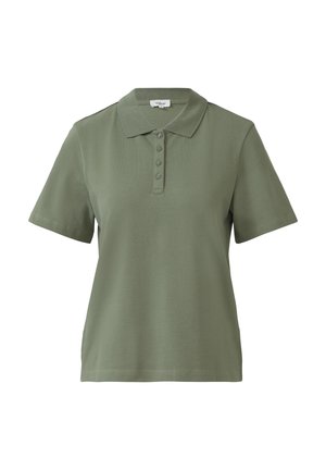 Korte mouwen polo shirt in olijfgroen, gemaakt van zachte stof. Beschikt over een kraag, vijfknopenlijst en een recht afgewerkte zoom.