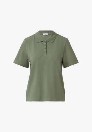 Korte mouwen polo shirt in olijfgroen, gemaakt van zachte stof. Beschikt over een kraag, vijfknopenlijst en een recht afgewerkte zoom.