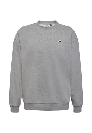 Lichtgrijze sweatshirt met lange mouwen en ronde hals, voorzien van geribbelde manchetten en zoom, evenals een klein zwart-wit bijenlogo op de linkerborst.