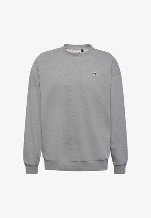 Lichtgrijze sweatshirt met lange mouwen en ronde hals, voorzien van geribbelde manchetten en zoom, evenals een klein zwart-wit bijenlogo op de linkerborst.
