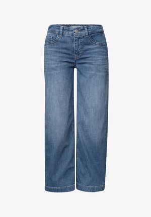 Street One, MID-WAIST DENIM CULOTTES WITH AN ELASTIC WAISTBAND - Jean large - mid blue authentic washed