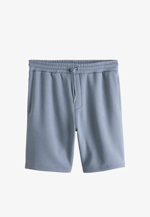 Svjetloplave ležerne kratke hlače s elastičnim pojasom i vezicama, imaju bočne džepove i glatku, mekanu teksturu tkanine.