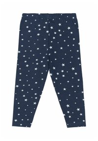 Marineblauwe legging van zachte stof, met een wit sterrenpatroon. Elastische tailleband, aansluitend ontwerp, geschikt voor casual wear.