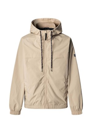 Beežist kerge jope kapuutsiga, elastsete varrukaotste ja nööriga. Omadusteks kaks rinnataskut ja sile, vee eest kaitsev kangas.