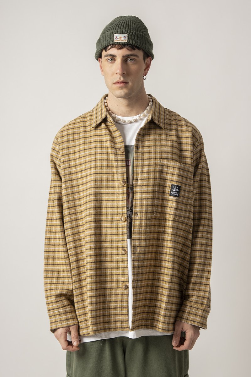 Kaotiko HELSINKI CHECKED SHIRT UNISEX - Blúzka so zapínaním na gombíky - ochre