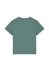 Korte mouwen t-shirt van gedempt groene stof, met een ronde halslijn en een eenvoudig, strak ontwerp zonder zichtbare patronen of accenten.