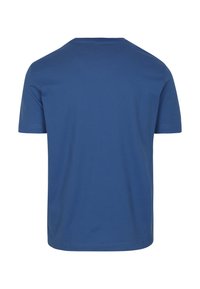 Korte mouwen blauw T-shirt gemaakt van zacht katoen, met een klassieke ronde halslijn en een gladde, egale textuur zonder zichtbare patronen.