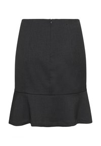 Jupe crayon noire avec un ourlet évasé. Fabriquée à partir d'un tissu texturé, elle présente une fermeture éclair au dos et une silhouette ajustée.