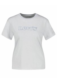 Bílý bavlněný tričko s krátkým rukávem, kulatým výstřihem a modrou vyšívanou logem "Levi's" na přední straně. Měkká textura, ležérní střih.