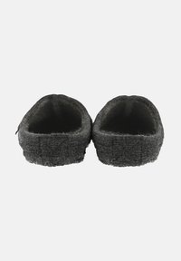 Grå, filtede slippers med en tekstureret ydre overflade, åben design og blød foret. Har en lavprofilform og minimal stikning.