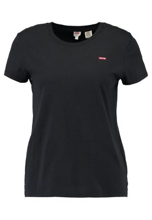 Black short-sleeve t-shirt made of cotton, featuring a crew neckline and small red Levi's logo on the chest. Simple design with no patterns.