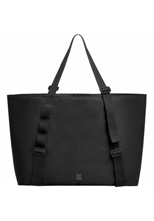Borsa tote rettangolare nera con lunghe tracolle regolabili e piccolo logo "GOT BAG" al centro in basso.