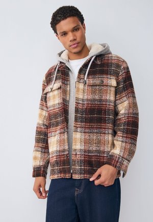 Next REGULAR FIT - BORGHOODED CHECK SHACKET   - Pikkade varrukatega topp - rust brown