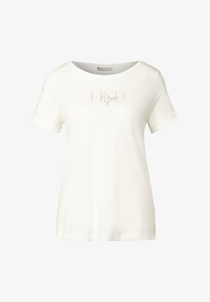 Biała koszulka z krótkim rękawem i okrągłym dekoltem. Na przodzie znajduje się subtelny napis "FIND You" w jasnych odcieniach. Wykonana z miękkiej bawełny.