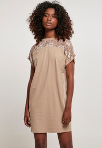 Urban Classics - LADIES LACE TEE DRESS - Jurk - softtaupe Miniatuurafbeelding 1