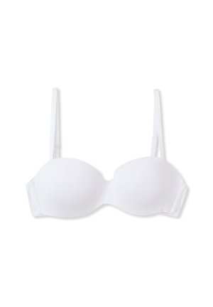 Reggiseno bianco imbottito con contorni morbidi, spalline regolabili e design senza cuciture. Realizzato in tessuto morbido per il comfort. Senza hardware visibile.