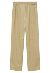 Beige neplederen broek met een elastische tailleband, voorzien van zijzakken en een rechte pijpdesign met naaddetails.