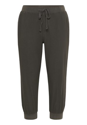 Pantaloni jogger ușori, de culoare verde închis, cu talie cu șnur, manșete elastice și textură netedă. Concepuți pentru confort și purtare casual.