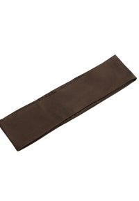 Brown wide fabric headband, smooth texture, rectangular shape, folded flat against white background.