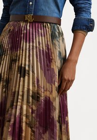 Lauren Ralph Lauren FLORAL PLEATED SATIN CHARMEUSE SKIRT - Saia plissada - tan multi