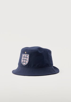 Chapeau bob bleu marine avec le blason de l'équipe de football d'Angleterre, trois lions et une étoile dorée au-dessus.