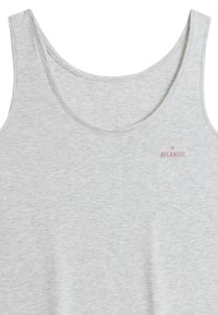 Szara koszulka na ramiączkach wykonana z miękkiego, lekkiego materiału. Posiada okrągły dekolt i małe logo "ATLANTIC" w różowym na lewej stronie.