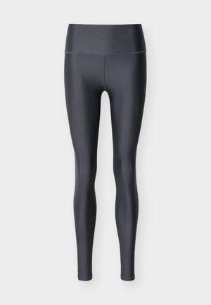 Μαύροι γυαλιστεροί κολάν με ψηλή μέση και επίπεδες ραφές, παρουσιασμένοι πάνω σε απλό λευκό φόντο.