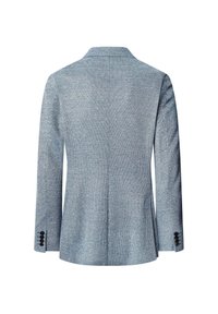 Hellblaues Blazer aus strukturiertem Stoff. Mit Reverskragen und vier schwarzen Knöpfen an den Ärmeln. Maßgeschneiderte Passform mit geschlitzenem Rücken.