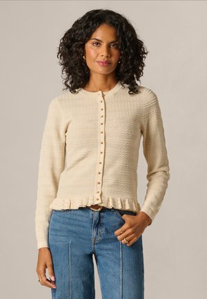 Adrianna Papell, RUFFLE HEM CARDIGAN - Cardigan - cream