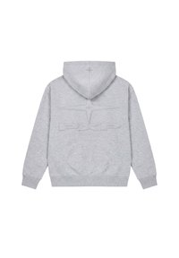 Sweat à capuche gris clair à manches longues avec un logo PXLP en relief et un design au dos.