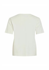 Camiseta blanca de manga corta con escote redondo, textura suave y corte relajado. La vista trasera muestra un diseño simple, sin adornos.