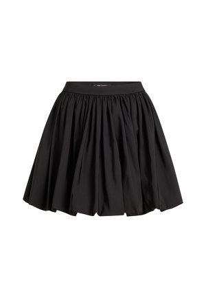 Jupe en coton noir avec une silhouette évasée, dotée d'une ceinture large et d'un design plissé pour plus de volume et de texture.