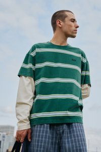 STRIPE DOUBLE LAYER LONG SLEEVE TEE UNISEX - Camisola de manga comprida - green