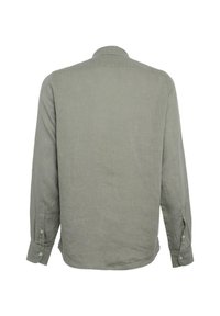 Lange mouw shirt in licht olijfgroen, gemaakt van textuurstof. Voorzien van een kraag en knoopmanchetten, met een afgeronde zoom.