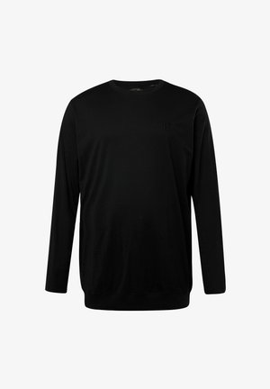 Black long-sleeve t-shirt made of soft fabric. Features a round neckline and a subtle embossed logo on the chest. Classic fit.