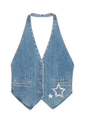 PULL&BEAR, STAR PRINT WITH RHINESTONES AND STUDS - WAISTCOAT - Vesta - blue denim
