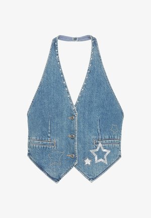 PULL&BEAR, STAR PRINT WITH RHINESTONES AND STUDS - WAISTCOAT - Vesta - blue denim