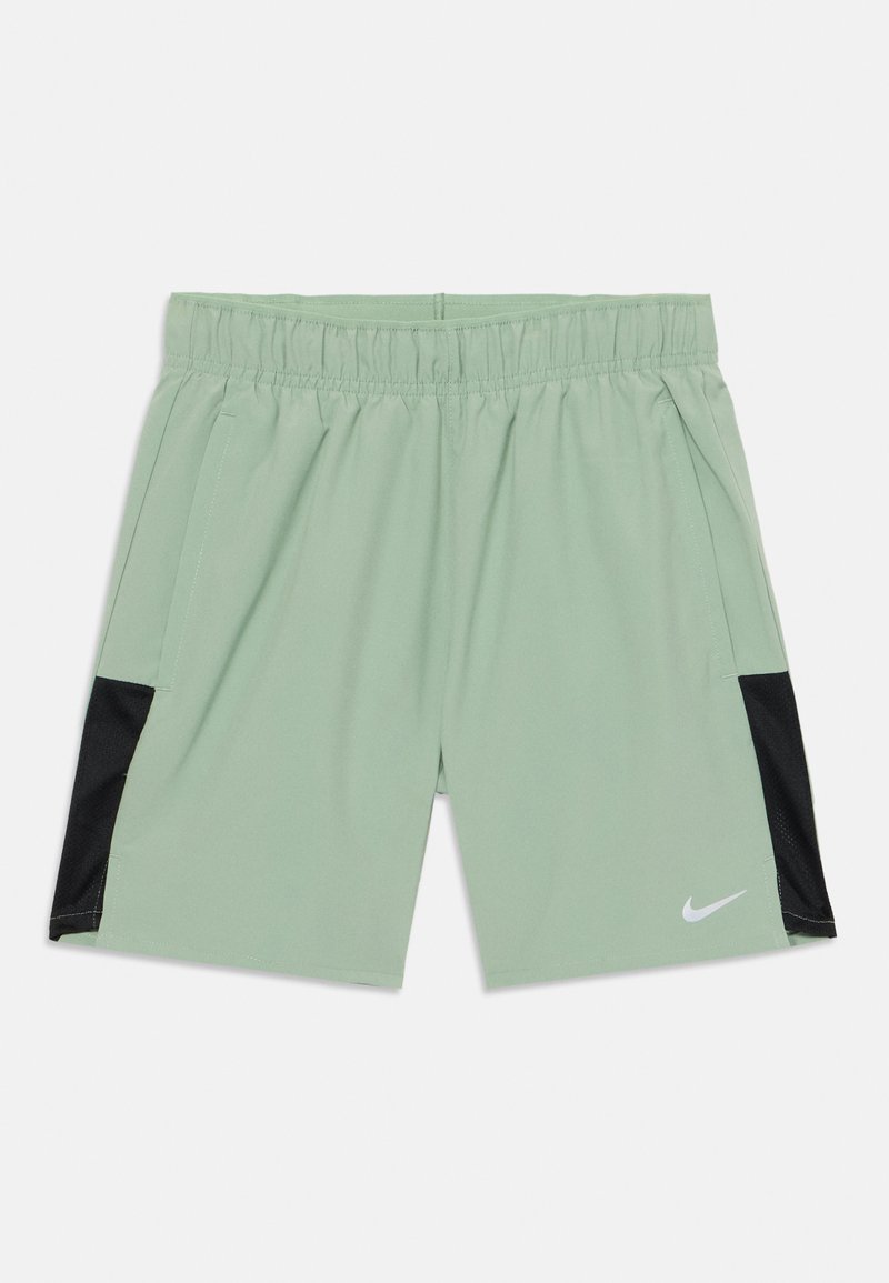 Heledad rohelised sporditrikotid, millel on elastne vöökoht, küljetaskud ja mustad võrkmaterjali aktsendid. Esiküljel on valge Nike logo.