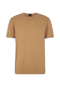 Bruine short-sleeve t-shirt van zacht katoen, met een ronde halslijn en een gladde, effen textuur zonder patronen of accenten.