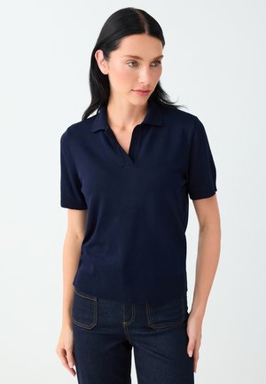 Jimmy Key, V-NECK SHORT SLEEVE KNIT SWEATER - Poloshirt - dark blue