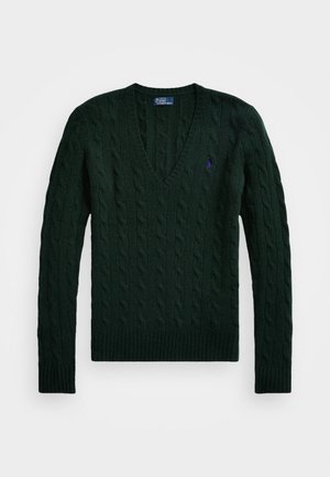 Polo Ralph Lauren CABLE KNIT WOOL CASHMERE V-NECK SWEATER - Vesta - moss agate